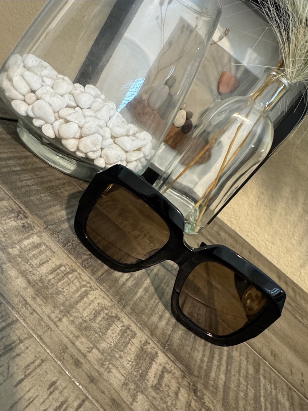 Gucci Oversized Square Black Sunglasses with Brown Lenses